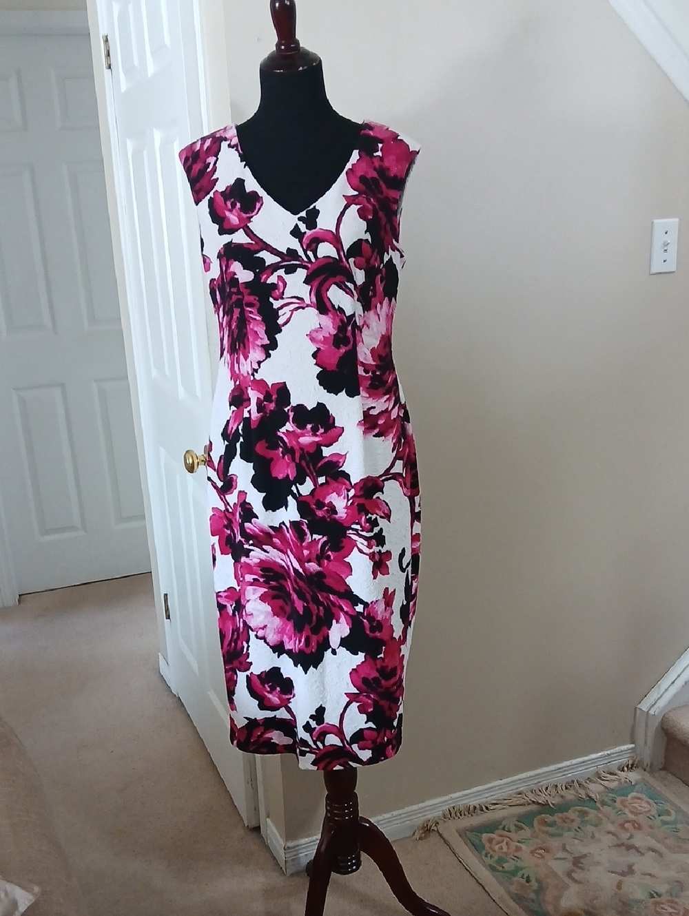 Maggy London White Midi Dress with Pink Floral Print